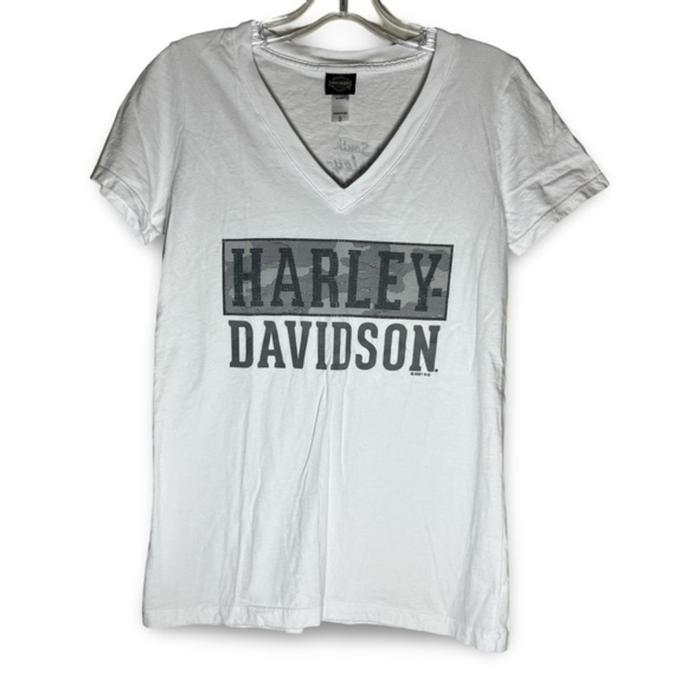 Harley Davidson T-Shirt Womens‎ Small White V-Neck Short Sleeve Graphic Tee